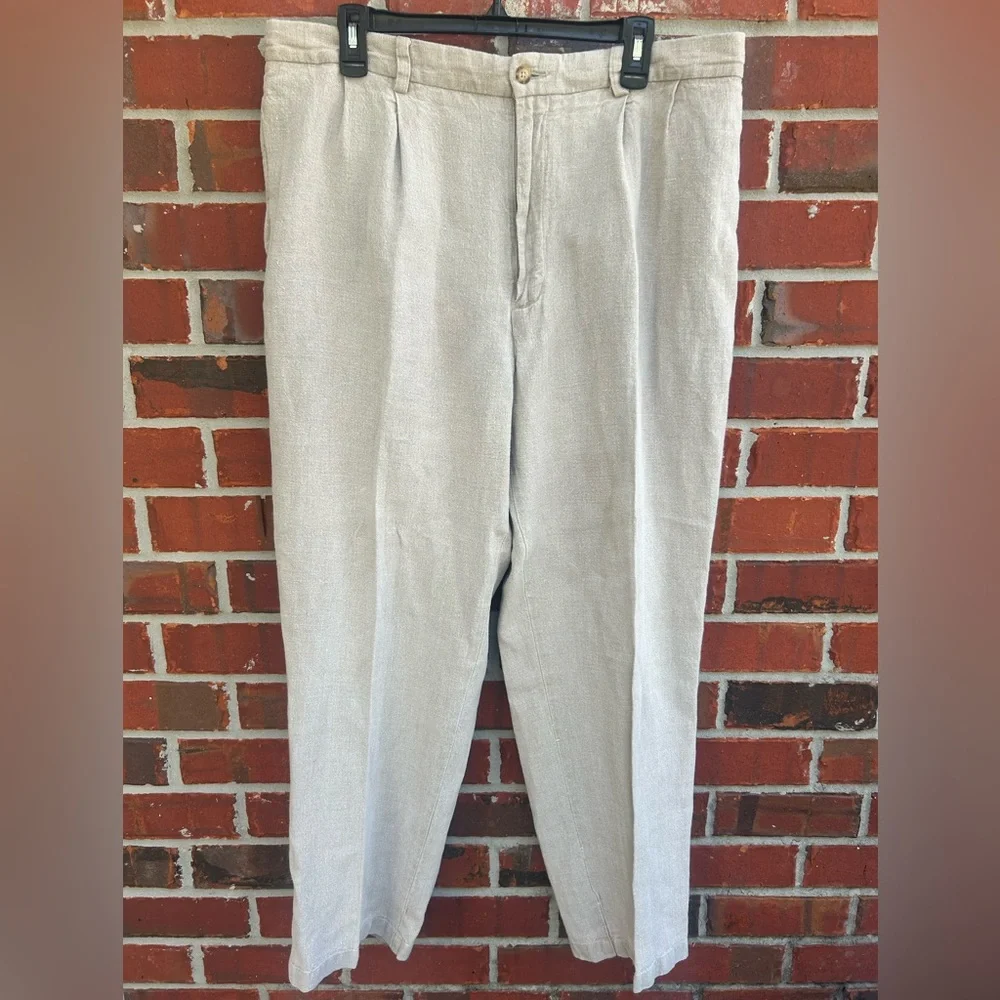Daniel Cremieux 38x32 Beige Khaki Thick 100% Linen Loose Beach Pants France E3
